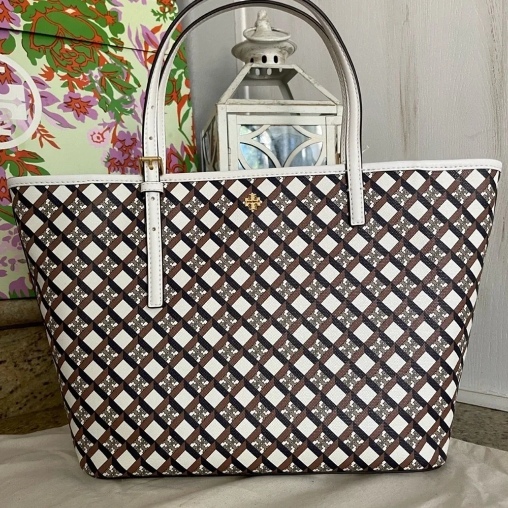 New Tory Burch Women's Geo Logo Mini Top Zip Tote